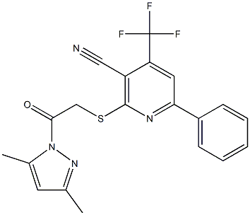 2-{[2-(3,5-dimethyl-1H-pyrazol-1-yl)-2-oxoethyl]sulfanyl}-6-phenyl-4-(trifluoromethyl)nicotinonitrile 结构式