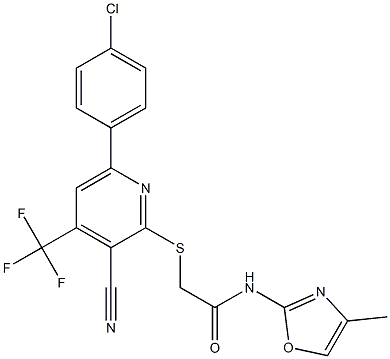 2-{[6-(4-chlorophenyl)-3-cyano-4-(trifluoromethyl)-2-pyridinyl]sulfanyl}-N-(4-methyl-1,3-oxazol-2-yl)acetamide 结构式