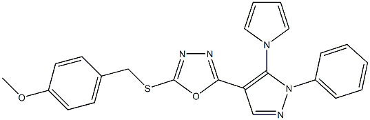 methyl 4-[({5-[1-phenyl-5-(1H-pyrrol-1-yl)-1H-pyrazol-4-yl]-1,3,4-oxadiazol-2-yl}sulfanyl)methyl]phenyl ether 结构式