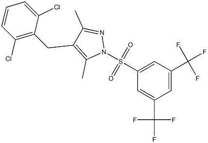 4-(2,6-dichlorobenzyl)-1-{[3,5-di(trifluoromethyl)phenyl]sulfonyl}-3,5-dimethyl-1H-pyrazole 结构式