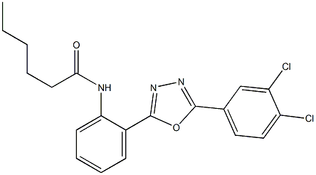 N1-{2-[5-(3,4-dichlorophenyl)-1,3,4-oxadiazol-2-yl]phenyl}hexanamide 结构式