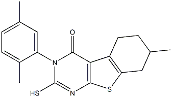 3-(2,5-Dimethyl-phenyl)-2-mercapto-7-methyl-5,6,7,8-tetrahydro-3H-benzo[4,5]thieno[2,3-d]pyrimidin-4-one 结构式