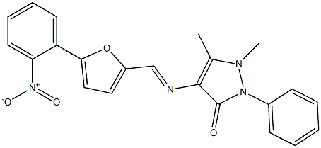 1,5-dimethyl-4-({[5-(2-nitrophenyl)-2-furyl]methylidene}amino)-2-phenyl-2,3-dihydro-1H-pyrazol-3-one 结构式