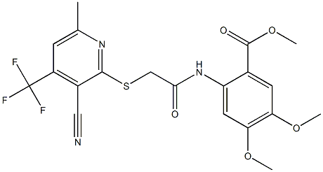 methyl 2-[(2-{[3-cyano-6-methyl-4-(trifluoromethyl)-2-pyridinyl]sulfanyl}acetyl)amino]-4,5-dimethoxybenzenecarboxylate 结构式