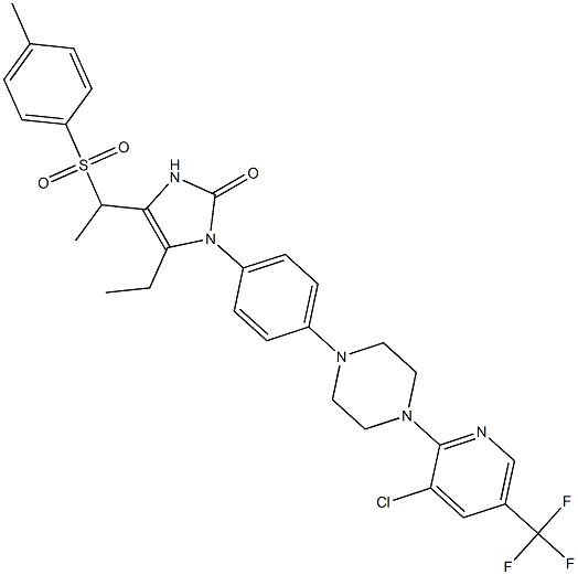 1-(4-{4-[3-chloro-5-(trifluoromethyl)-2-pyridinyl]piperazino}phenyl)-5-ethyl-4-{1-[(4-methylphenyl)sulfonyl]ethyl}-1,3-dihydro-2H-imidazol-2-one 结构式