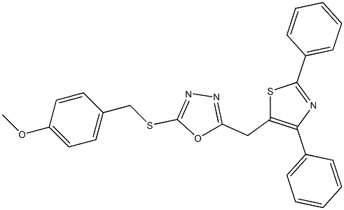 4-[({5-[(2,4-diphenyl-1,3-thiazol-5-yl)methyl]-1,3,4-oxadiazol-2-yl}sulfanyl)methyl]phenyl methyl ether 结构式