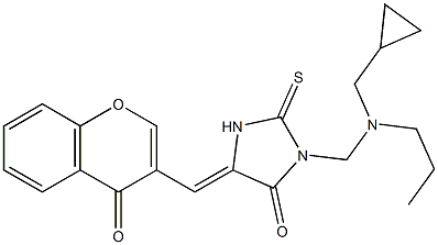 3-{[(cyclopropylmethyl)(propyl)amino]methyl}-5-[(4-oxo-4H-chromen-3-yl)methylene]-2-thioxotetrahydro-4H-imidazol-4-one 结构式
