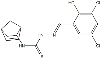 N1-bicyclo[2.2.1]hept-5-en-2-yl-2-(3,5-dichloro-2-hydroxybenzylidene)hydrazine-1-carbothioamide 结构式