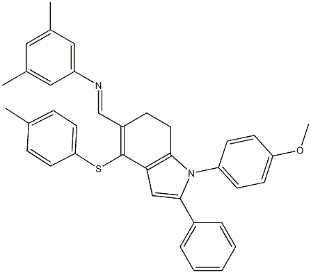 N-((E)-{1-(4-methoxyphenyl)-4-[(4-methylphenyl)sulfanyl]-2-phenyl-6,7-dihydro-1H-indol-5-yl}methylidene)-3,5-dimethylaniline 结构式