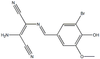 2-amino-3-[(3-bromo-4-hydroxy-5-methoxybenzylidene)amino]but-2-enedinitrile 结构式