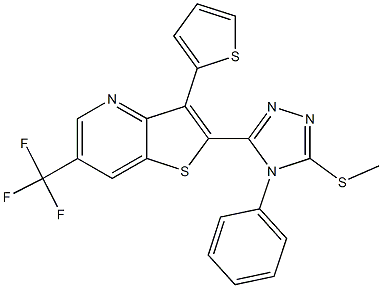 2-[5-(methylsulfanyl)-4-phenyl-4H-1,2,4-triazol-3-yl]-3-(2-thienyl)-6-(trifluoromethyl)thieno[3,2-b]pyridine 结构式