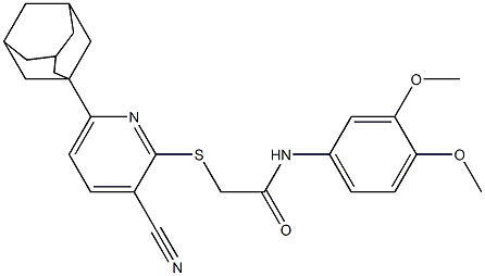 2-{[6-(1-adamantyl)-3-cyano-2-pyridinyl]sulfanyl}-N-(3,4-dimethoxyphenyl)acetamide 结构式