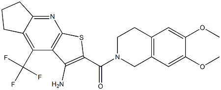 [3-amino-4-(trifluoromethyl)-6,7-dihydro-5H-cyclopenta[b]thieno[3,2-e]pyridin-2-yl][6,7-dimethoxy-3,4-dihydro-2(1H)-isoquinolinyl]methanone 结构式