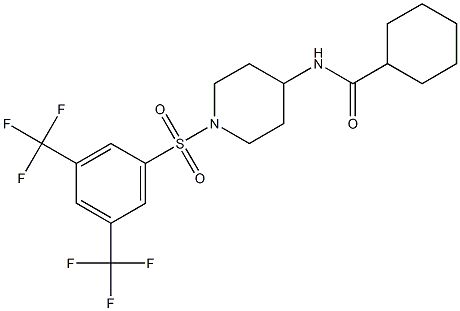 N-(1-{[3,5-bis(trifluoromethyl)phenyl]sulfonyl}piperidin-4-yl)cyclohexanecarboxamide 结构式