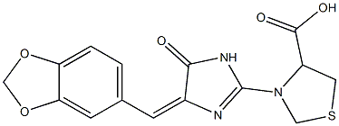 3-{4-[(E)-1,3-benzodioxol-5-ylmethylidene]-5-oxo-4,5-dihydro-1H-imidazol-2-yl}-1,3-thiazolane-4-carboxylic acid 结构式