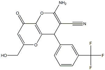 2-amino-6-(hydroxymethyl)-8-oxo-4-[3-(trifluoromethyl)phenyl]-4,8-dihydropyrano[3,2-b]pyran-3-carbonitrile 结构式