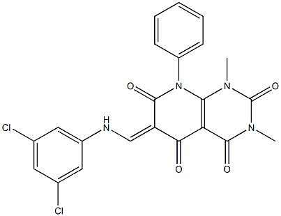 6-[(3,5-dichloroanilino)methylidene]-1,3-dimethyl-8-phenyl-1,2,3,4,5,6,7,8-octahydropyrido[2,3-d]pyrimidine-2,4,5,7-tetraone 结构式