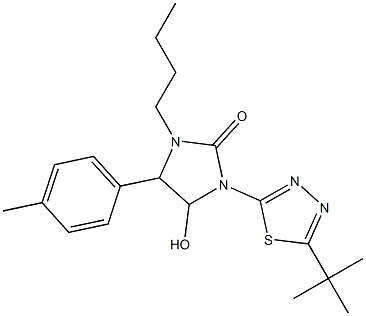 1-butyl-3-[5-(tert-butyl)-1,3,4-thiadiazol-2-yl]-4-hydroxy-5-(4-methylphenyl)imidazolidin-2-one 结构式
