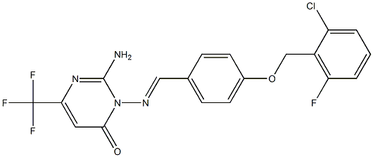 2-amino-3-[((E)-{4-[(2-chloro-6-fluorobenzyl)oxy]phenyl}methylidene)amino]-6-(trifluoromethyl)-4(3H)-pyrimidinone 结构式