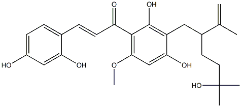 (E)-1-[2,4-dihydroxy-3-(5-hydroxy-5-methyl-2-prop-1-en-2-yl-hexyl)-6-methoxy-phenyl]-3-(2,4-dihydroxyphenyl)prop-2-en-1-one 结构式