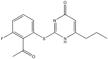 2-[(2-acetyl-3-fluorophenyl)sulfanyl]-6-propyl-1,4-dihydropyrimidin-4-one 结构式