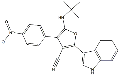 3-Furancarbonitrile,  5-[(1,1-dimethylethyl)amino]-2-(1H-indol-3-yl)-4-(4-nitrophenyl)- 结构式