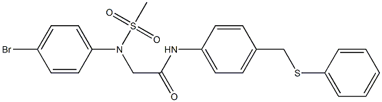 2-[4-bromo(methylsulfonyl)anilino]-N-{4-[(phenylsulfanyl)methyl]phenyl}acetamide 结构式