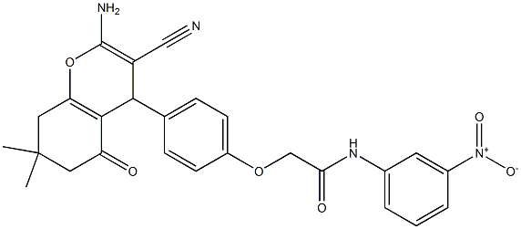 2-[4-(2-amino-3-cyano-7,7-dimethyl-5-oxo-5,6,7,8-tetrahydro-4H-chromen-4-yl)phenoxy]-N-(3-nitrophenyl)acetamide 结构式