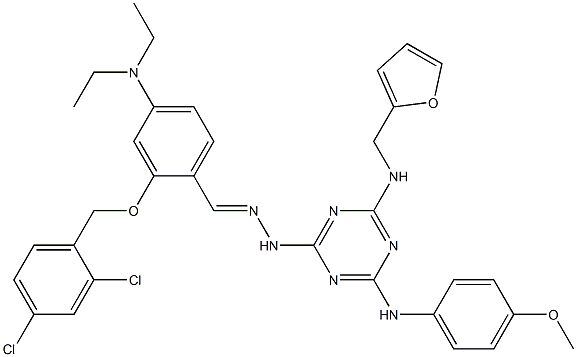 2-[(2,4-dichlorobenzyl)oxy]-4-(diethylamino)benzaldehyde [4-[(2-furylmethyl)amino]-6-(4-methoxyanilino)-1,3,5-triazin-2-yl]hydrazone 结构式