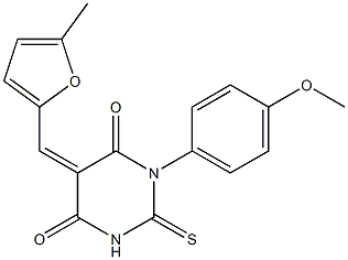 1-(4-methoxyphenyl)-5-[(5-methyl-2-furyl)methylene]-2-thioxodihydro-4,6(1H,5H)-pyrimidinedione 结构式