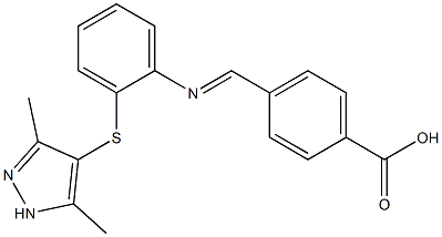 4-[({2-[(3,5-dimethyl-1H-pyrazol-4-yl)sulfanyl]phenyl}imino)methyl]benzoic acid 结构式