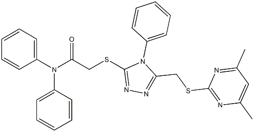 2-[(5-{[(4,6-dimethyl-2-pyrimidinyl)sulfanyl]methyl}-4-phenyl-4H-1,2,4-triazol-3-yl)sulfanyl]-N,N-diphenylacetamide 结构式