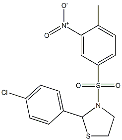 2-(4-chlorophenyl)-3-({3-nitro-4-methylphenyl}sulfonyl)-1,3-thiazolidine 结构式