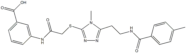 3-({[(4-methyl-5-{2-[(4-methylbenzoyl)amino]ethyl}-4H-1,2,4-triazol-3-yl)sulfanyl]acetyl}amino)benzoic acid 结构式
