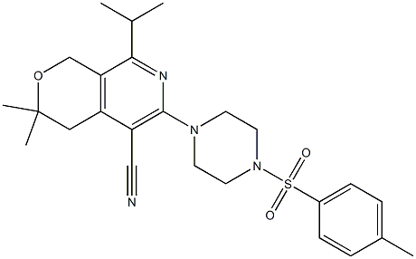 8-isopropyl-3,3-dimethyl-6-{4-[(4-methylphenyl)sulfonyl]-1-piperazinyl}-3,4-dihydro-1H-pyrano[3,4-c]pyridine-5-carbonitrile 结构式