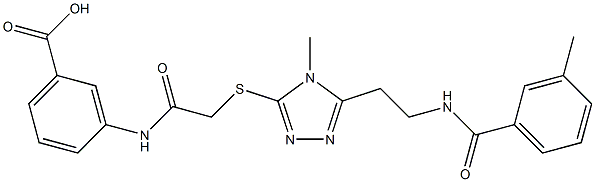 3-({[(4-methyl-5-{2-[(3-methylbenzoyl)amino]ethyl}-4H-1,2,4-triazol-3-yl)sulfanyl]acetyl}amino)benzoic acid 结构式