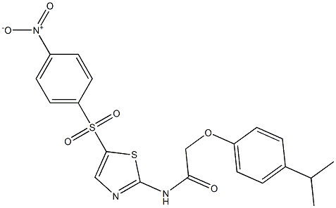 N-[5-({4-nitrophenyl}sulfonyl)-1,3-thiazol-2-yl]-2-(4-isopropylphenoxy)acetamide 结构式