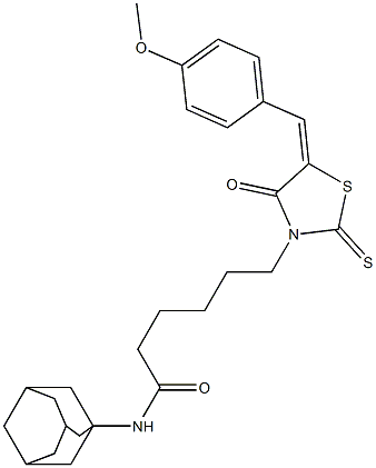 N-(1-adamantyl)-6-[5-(4-methoxybenzylidene)-4-oxo-2-thioxo-1,3-thiazolidin-3-yl]hexanamide 结构式