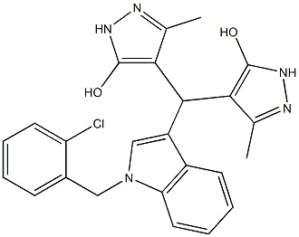 4-[[1-(2-chlorobenzyl)-1H-indol-3-yl](5-hydroxy-3-methyl-1H-pyrazol-4-yl)methyl]-3-methyl-1H-pyrazol-5-ol 结构式