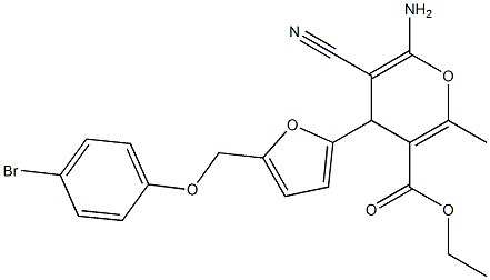 ethyl 6-amino-4-{5-[(4-bromophenoxy)methyl]-2-furyl}-5-cyano-2-methyl-4H-pyran-3-carboxylate 结构式