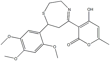 4-hydroxy-6-methyl-3-[7-(2,4,5-trimethoxyphenyl)-2,3,6,7-tetrahydro-1,4-thiazepin-5-yl]-2H-pyran-2-one 结构式