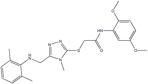 N-(2,5-dimethoxyphenyl)-2-({5-[(2,6-dimethylanilino)methyl]-4-methyl-4H-1,2,4-triazol-3-yl}sulfanyl)acetamide 结构式