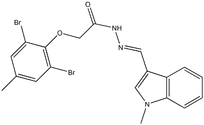 2-(2,6-dibromo-4-methylphenoxy)-N'-[(1-methyl-1H-indol-3-yl)methylene]acetohydrazide 结构式