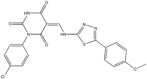 1-(4-chlorophenyl)-5-({[5-(4-methoxyphenyl)-1,3,4-thiadiazol-2-yl]amino}methylene)-2,4,6(1H,3H,5H)-pyrimidinetrione 结构式