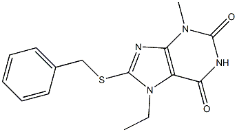 8-(benzylsulfanyl)-7-ethyl-3-methyl-3,7-dihydro-1H-purine-2,6-dione 结构式