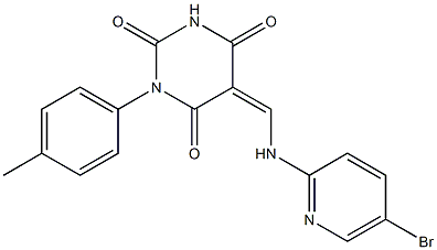 5-{[(5-bromo-2-pyridinyl)amino]methylene}-1-(4-methylphenyl)-2,4,6(1H,3H,5H)-pyrimidinetrione 结构式