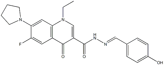 1-ethyl-6-fluoro-N'-(4-hydroxybenzylidene)-4-oxo-7-(1-pyrrolidinyl)-1,4-dihydro-3-quinolinecarbohydrazide 结构式