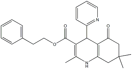 2-phenylethyl 2,7,7-trimethyl-5-oxo-4-(2-pyridinyl)-1,4,5,6,7,8-hexahydro-3-quinolinecarboxylate 结构式