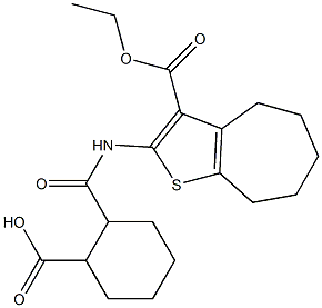 2-({[3-(ethoxycarbonyl)-5,6,7,8-tetrahydro-4H-cyclohepta[b]thien-2-yl]amino}carbonyl)cyclohexanecarboxylic acid 结构式