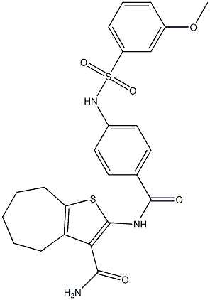 2-[(4-{[(3-methoxyphenyl)sulfonyl]amino}benzoyl)amino]-5,6,7,8-tetrahydro-4H-cyclohepta[b]thiophene-3-carboxamide 结构式